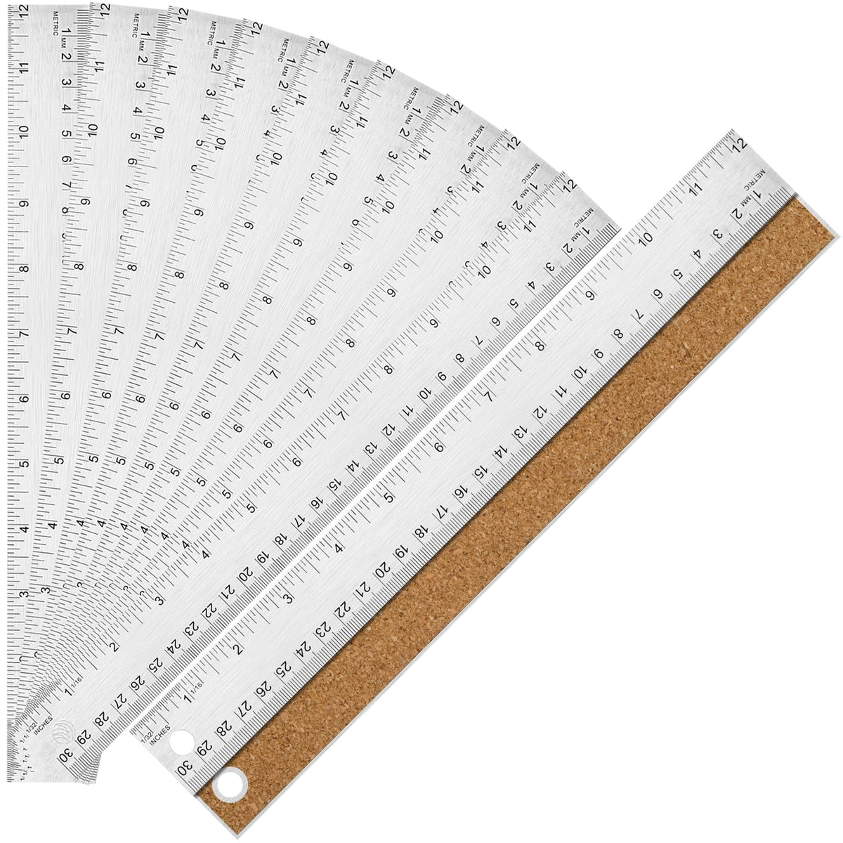 12+18 inch Metal Ruler with Cork Backing, Imperial & Metric Markings