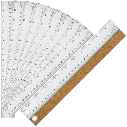 12+18 inch Metal Ruler with Cork Backing, Imperial & Metric Markings