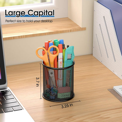 MaxGear Pen Holder for Desk 3 Pack,Mesh Metal, Non-Slip EVA Pad, 3.7’’ Tall