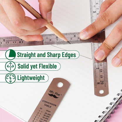 Mr. Pen- Metal Straight Edge Ruler, 4 pcs, 6", 8", 12", 14"