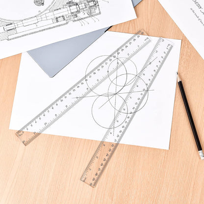 Unjoo Clear Plastic Ruler 6 Inch+12 Inch Straight Ruler, for School, Office