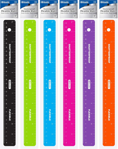 BAZIC 12-Inch (30cm) Shatterproof Flexible Ruler, Single Ruler
