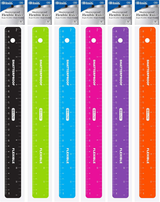 BAZIC 12-Inch (30cm) Shatterproof Flexible Ruler, Single Ruler