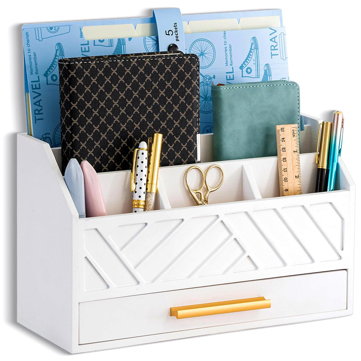 Desk Organizer with Drawer, Countertop Bill Mail Organizer and File Storage