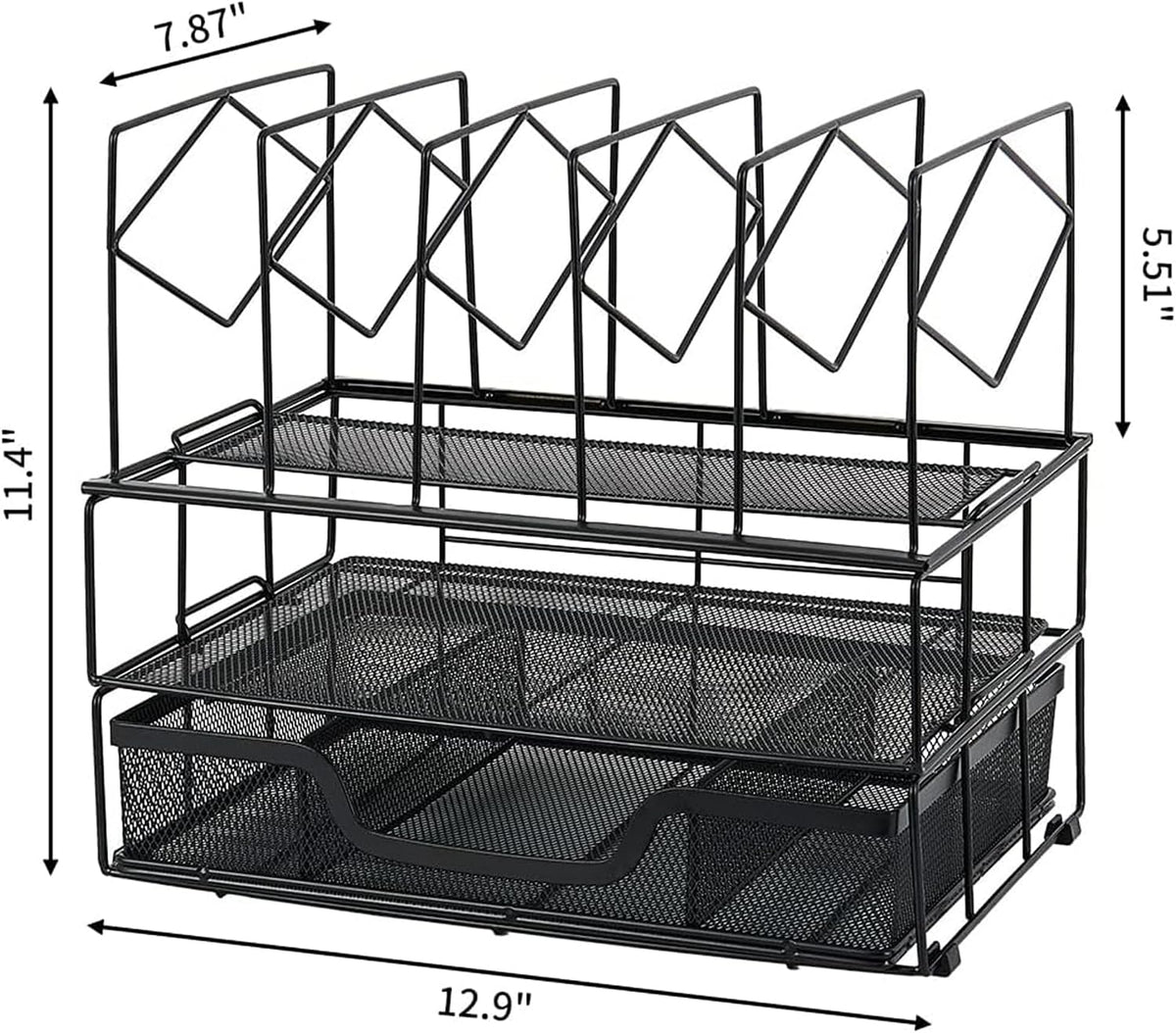 Desk Organizers and Accessories, 2-Tier Desk Organizer with Drawer, Black