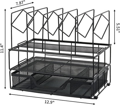 Desk Organizers and Accessories, 2-Tier Desk Organizer with Drawer, Black