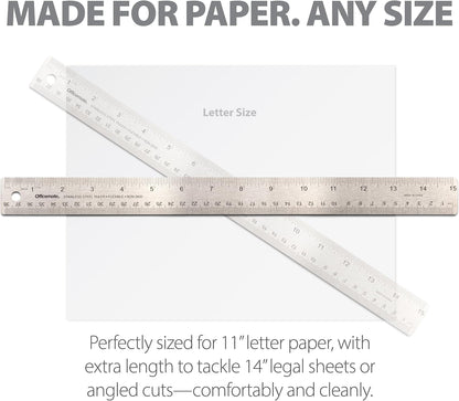 Officemate 15-Inch Flexible Stainless Steel Ruler, Metal Straight Edge Ruler with Cork Backing, 1/16 Inch and Metric Scale Markings, Tool for School, Office, Drafting, Crafts and Precision Cuts