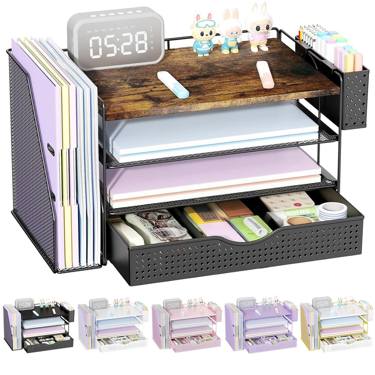 Wood Desk Organizers and Accessories with File Holder & Catalog Racks