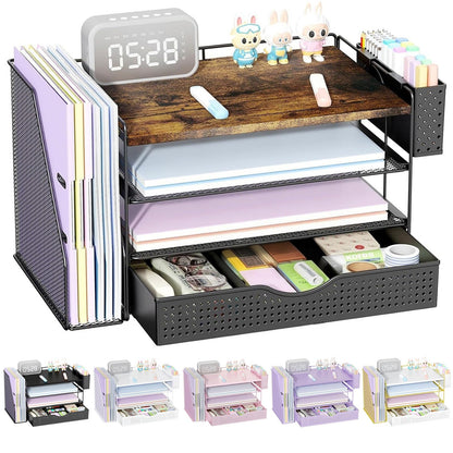 Wood Desk Organizers and Accessories with File Holder & Catalog Racks