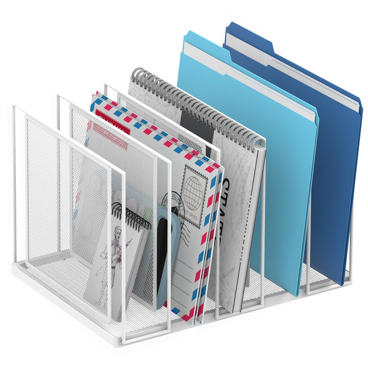 File Organizer for Desk, 5-Section Vertical File Sorter, Paper Holder Organizer Standing Metal File Folder for Office Home Classroom, Black