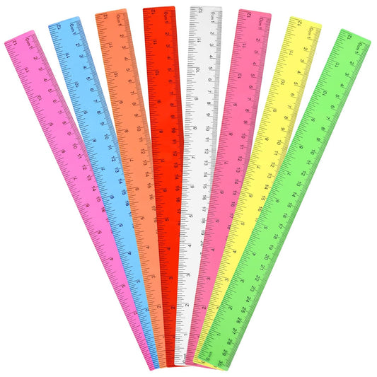 Unjoo Clear Plastic Ruler 12 Inch Straight Rulers, Assorted Colors (8 Pack)