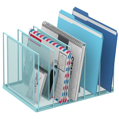 File Organizer for Desk, 5-Section Vertical File Sorter, Paper Holder Organizer Standing Metal File Folder for Office Home Classroom, Black