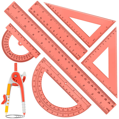 Zonon 7 Pcs Geometry Math Set with Compass Protractor Rulers, Pink