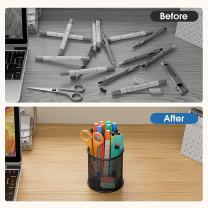 MaxGear Pen Holder for Desk 3 Pack,Mesh Metal, Non-Slip EVA Pad, 3.7’’ Tall