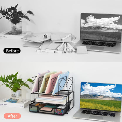 Desk Organizers and Accessories, 2-Tier Desk Organizer with Drawer, Black