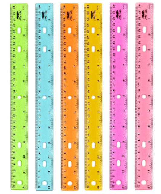 Mr. Pen- Transparent Rulers with Holes for Three-Ring Binders, 12", 6 Pack