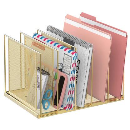 File Organizer for Desk, 5-Section Vertical File Sorter, Paper Holder Organizer Standing Metal File Folder for Office Home Classroom, Black