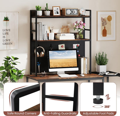 LDAILE 2-Tier Desk Hutch with Pegboard Desktop Organizer