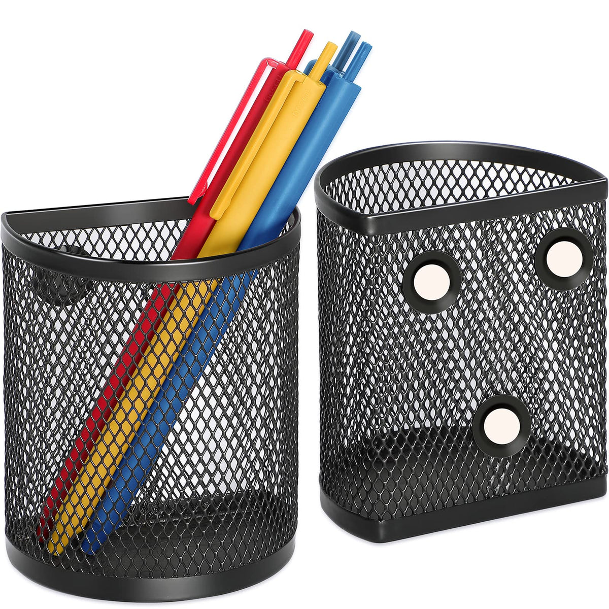 MaxGear Pen Holder for Desk 3 Pack,Mesh Metal, Non-Slip EVA Pad, 3.7’’ Tall