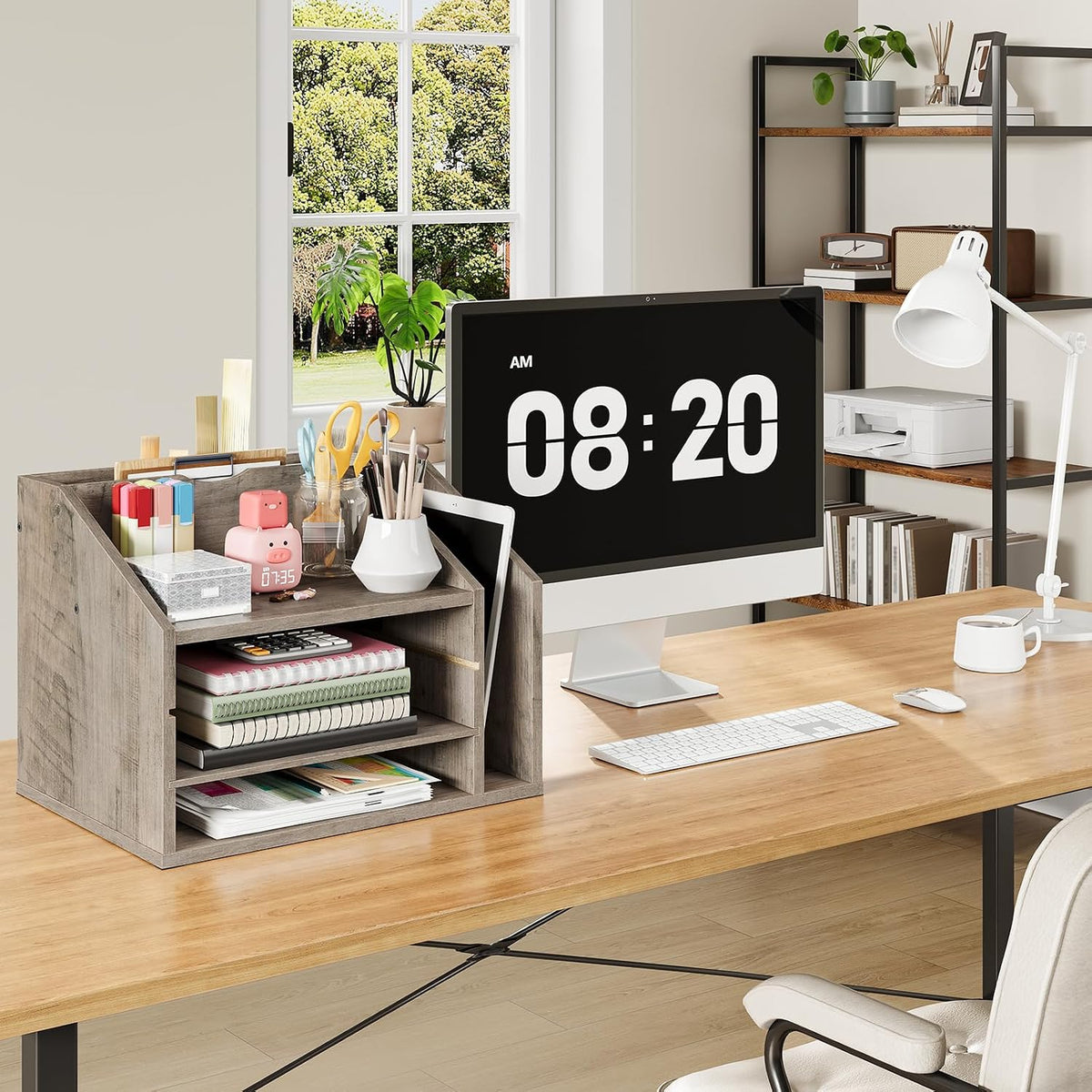 CHOEZON Wooden Desk Organizer with Adjustable Partitions