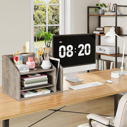 CHOEZON Wooden Desk Organizer with Adjustable Partitions