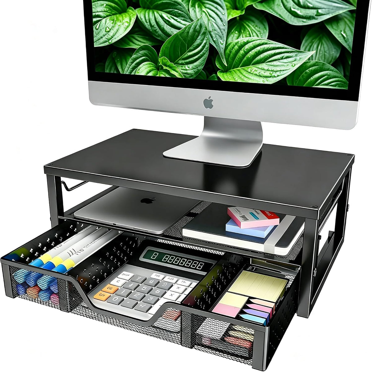 Simple Trending Monitor Stand Riser, Laptop Stand, Desktop Drawer, Black