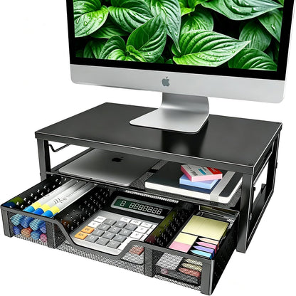 Simple Trending Monitor Stand Riser, Laptop Stand, Desktop Drawer, Black