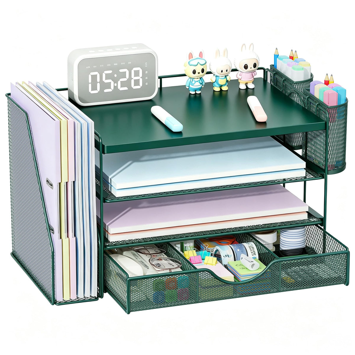 Wood Desk Organizers and Accessories with File Holder & Catalog Racks