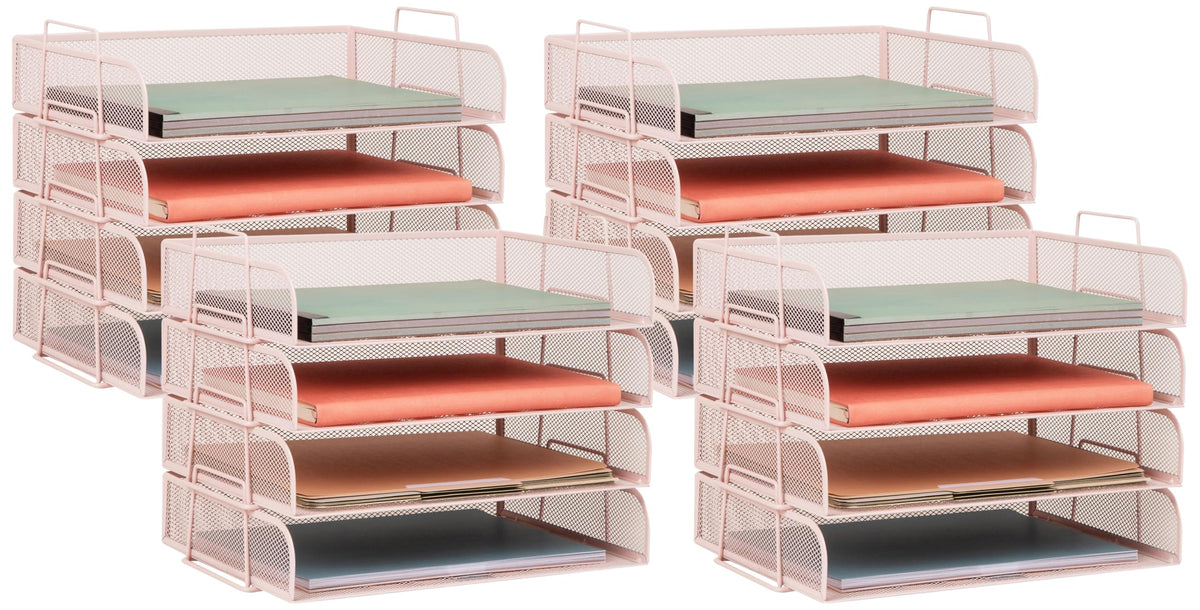 Mind Reader Stackable Paper Tray, Desktop Organizer, File Storage, Office, Metal Mesh, 4 Pcs., Black