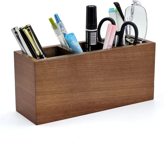 Walnut Wood Pen Holder for Desk with 3 Slots (Walnut Wood)