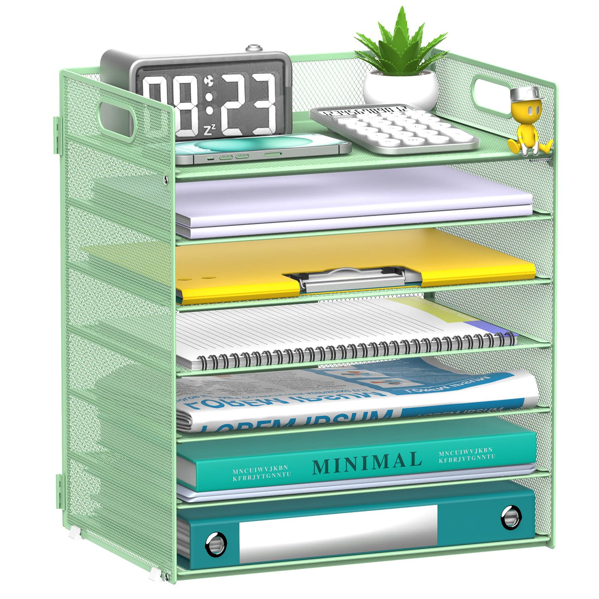 7 Tier Paper Organizer for Desk with Letter Trays & Handle Black