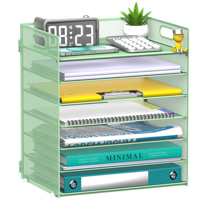 7 Tier Paper Organizer for Desk with Letter Trays & Handle Black