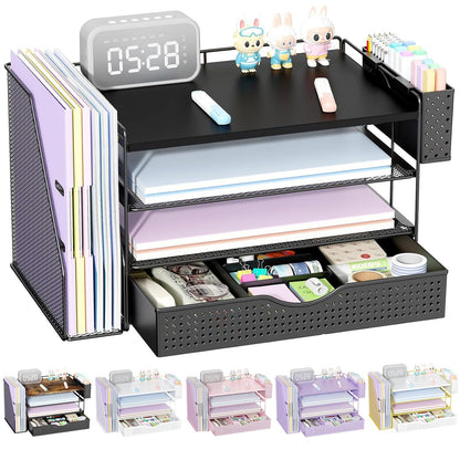 Wood Desk Organizers and Accessories with File Holder & Catalog Racks