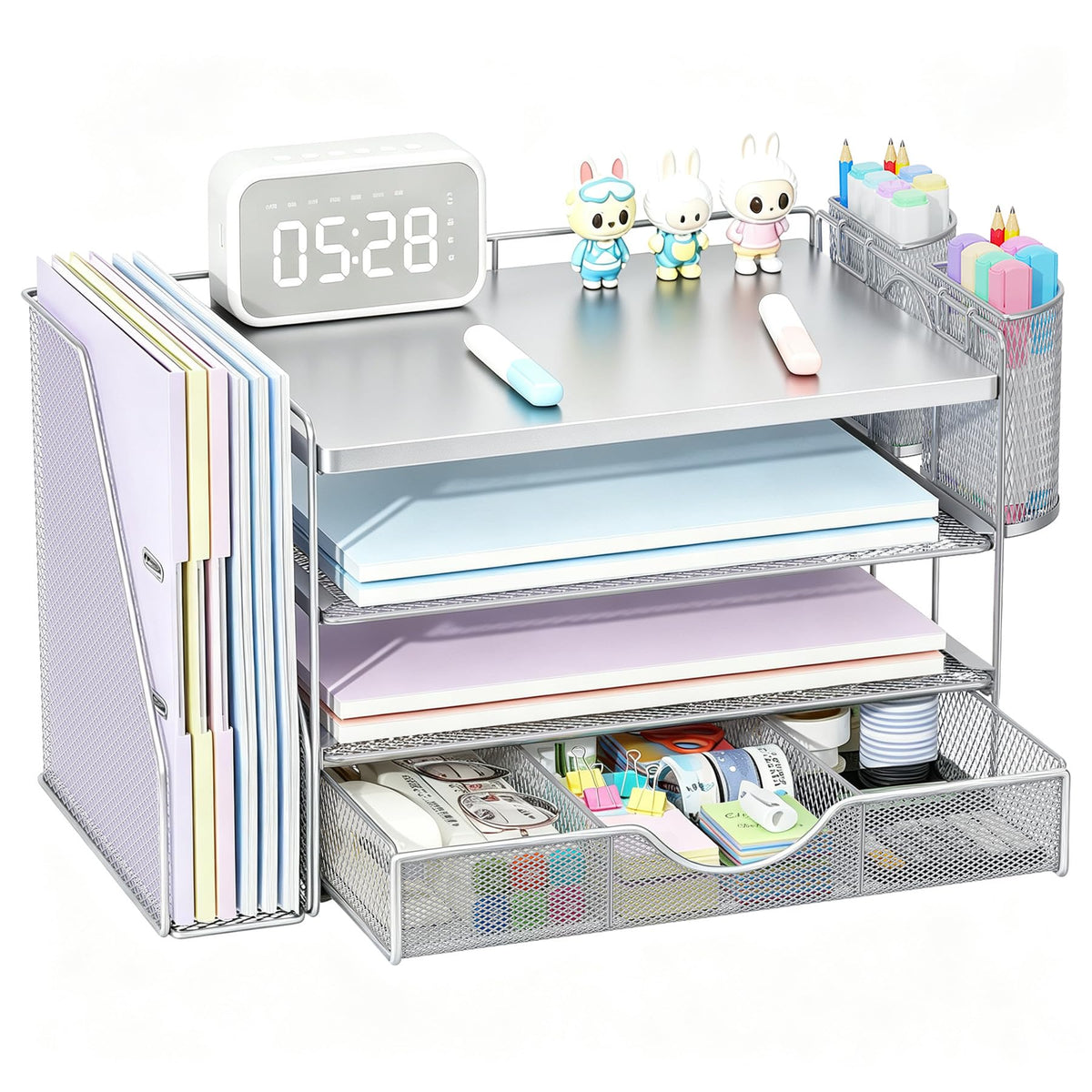 Wood Desk Organizers and Accessories with File Holder & Catalog Racks