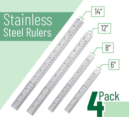 Mr. Pen- Metal Straight Edge Ruler, 4 pcs, 6", 8", 12", 14"