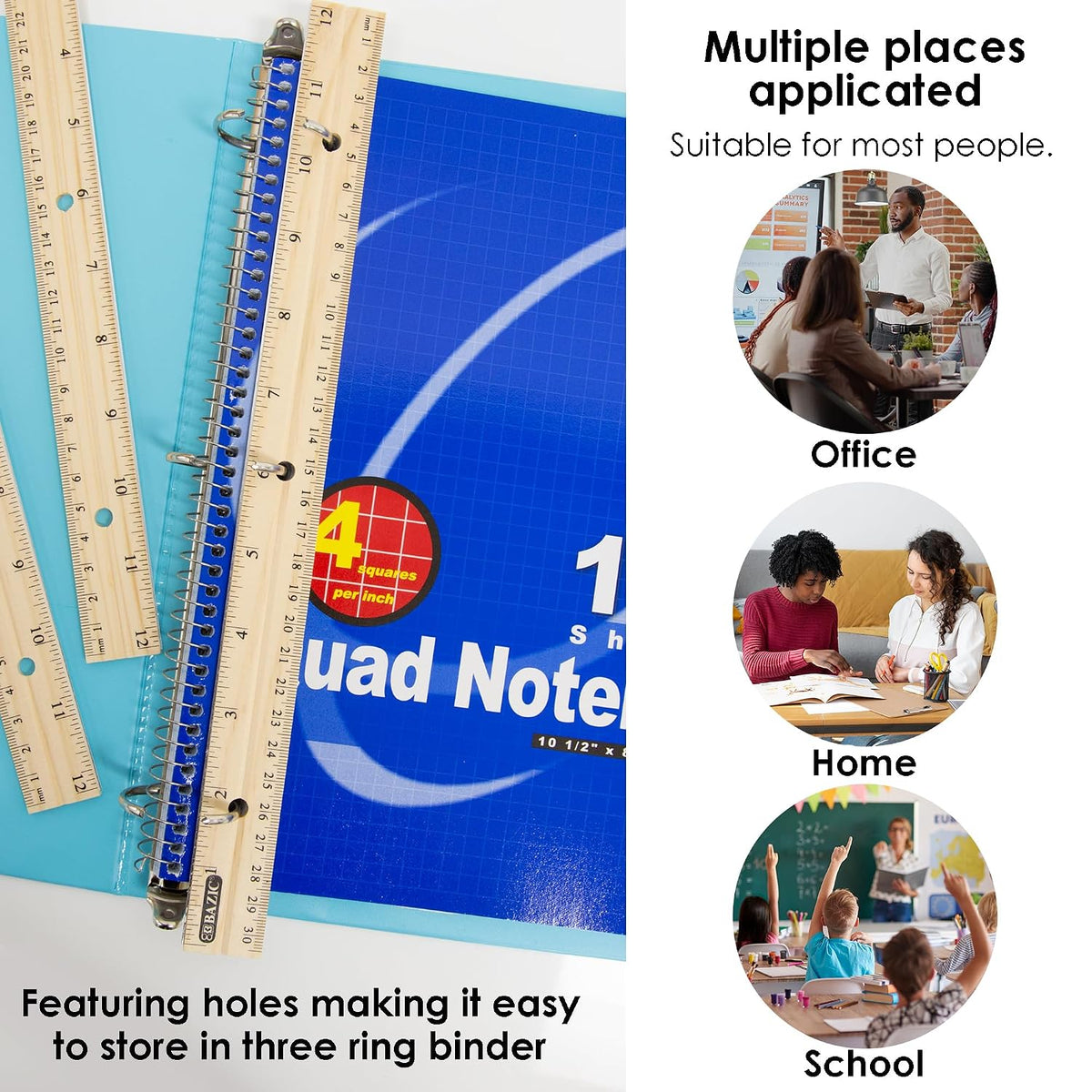 BAZIC Products 12 in Wooden Ruler, Inch & Metric (30 cm)
