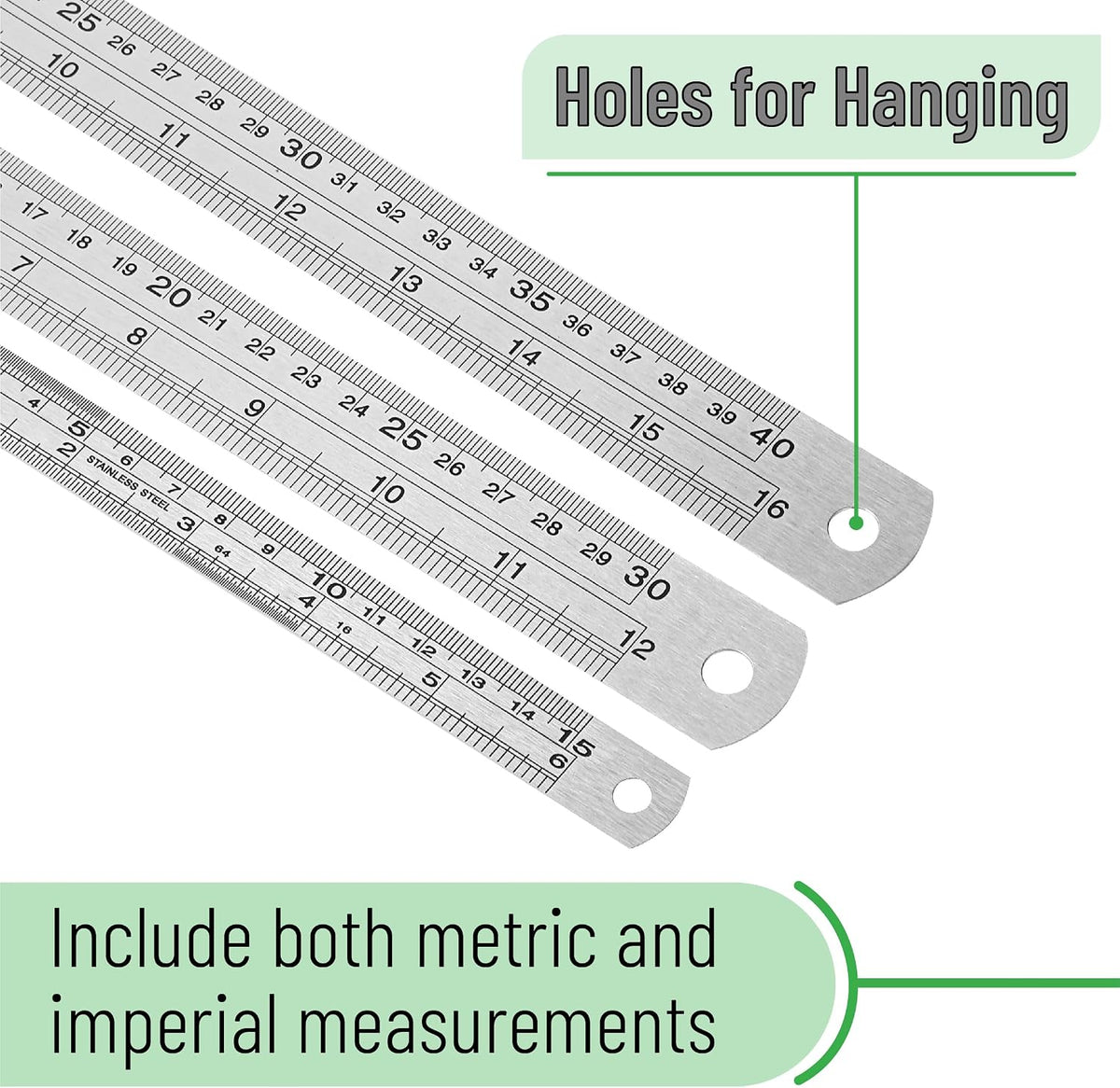 Mr. Pen- Metal Straight Edge Ruler, 3 pcs, 6", 12", 16"