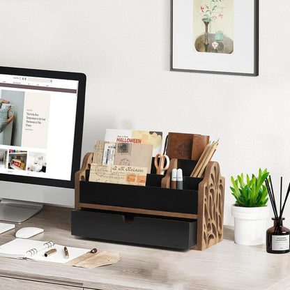 Desk Organizer with Drawer Wood File Office Mail Organizer Countertop