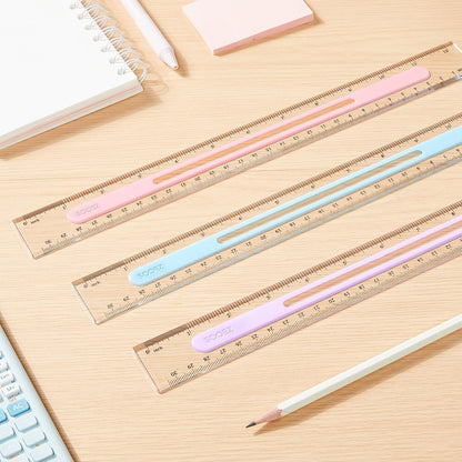 Sooez 3 Pack Ruler 12 Inch, Anti-Slip Clear Rulers for Kids School, Pastels