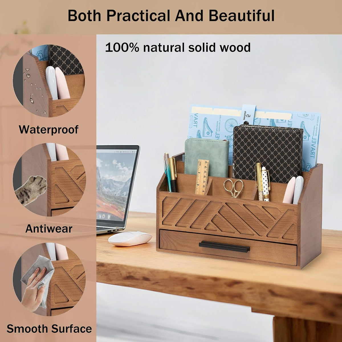 Desk Organizer with Drawer, Countertop Bill Mail Organizer and File Storage