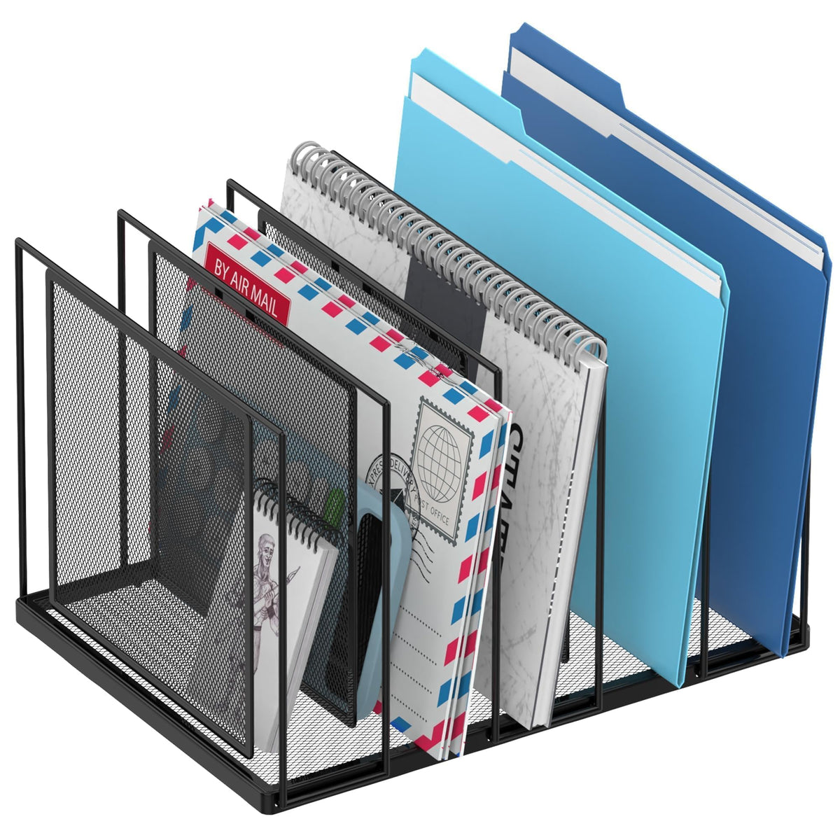 File Organizer for Desk, 5-Section Vertical File Sorter, Paper Holder Organizer Standing Metal File Folder for Office Home Classroom, Black