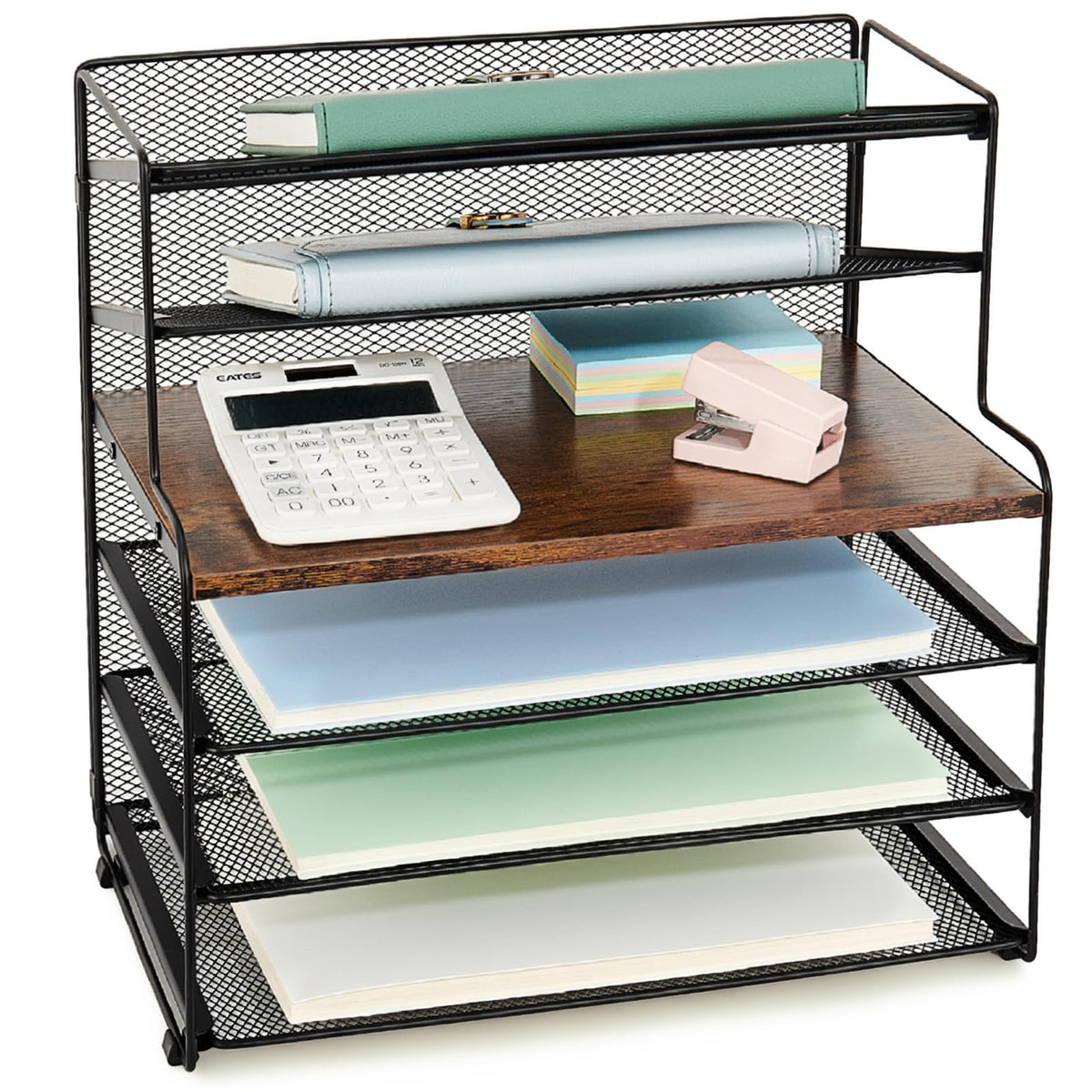 OPNICE Desk Organizer, 6-Tier Paper Organizer Letter Tray, Gold