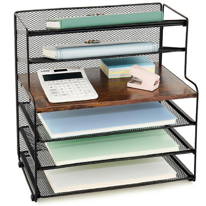 OPNICE Desk Organizer, 6-Tier Paper Organizer Letter Tray, Gold