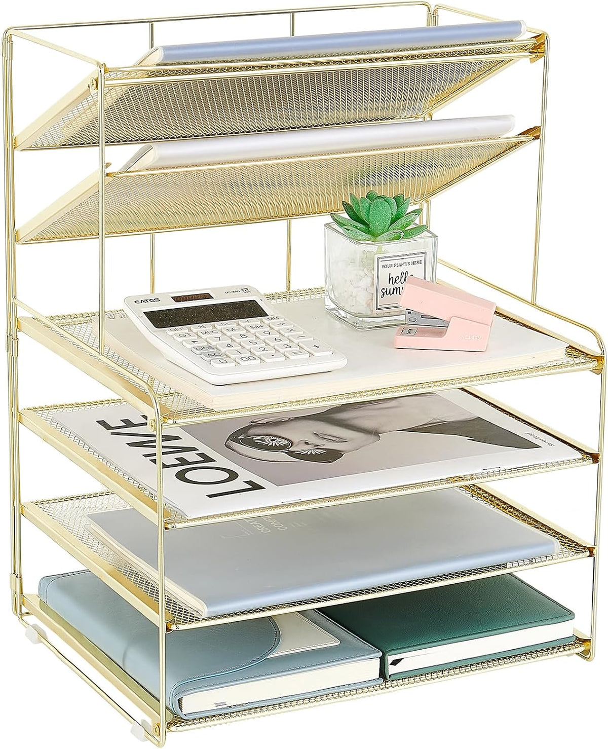 OPNICE Desk Organizer, 6-Tier Paper Organizer Letter Tray, Gold