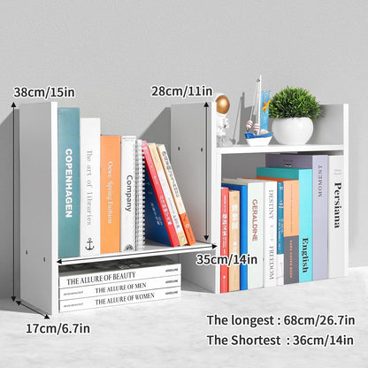 CITLOW Desktop Shelf Organizer - Adjustable Wood Desktop Bookshelf, Table Top Shelves, Desk Book Organizer for Office Supplies and Home Décor (White)