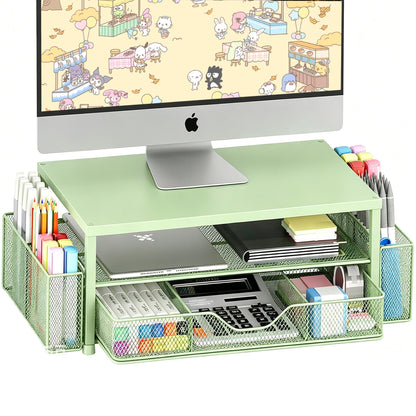 OPNICE Desk Organizers and Accessories, Computer Monitor Stand Riser with Drawer and 2 Pen Holders, Printer & Laptop Stand, Office Desk Accessories & Workspace Organizers for Home Office Supplies, Black