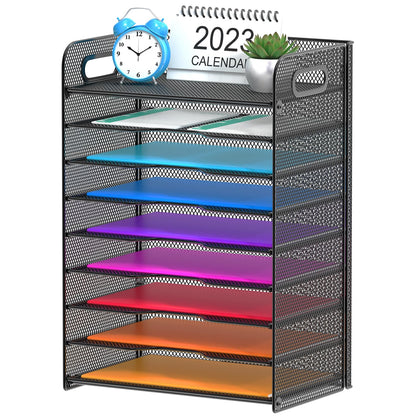 Samstar 3 Tier Letter Tray Paper Organizer with Handle, Mesh Desk Organizer Paper Sorter File Rack Shelves, Black