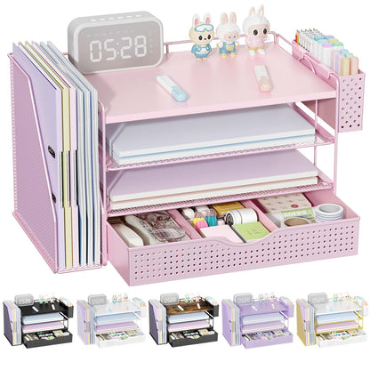 Wood Desk Organizers and Accessories with File Holder & Catalog Racks