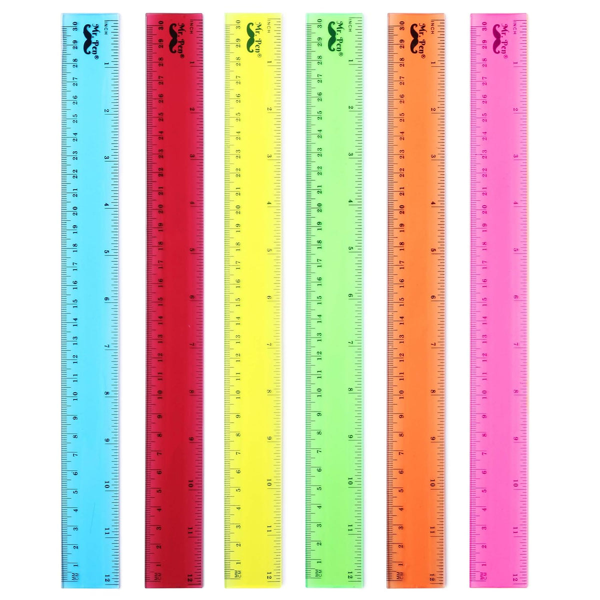 Mr. Pen- Plastic Rulers, 12 Inch, 6 Pack, Assorted Colors