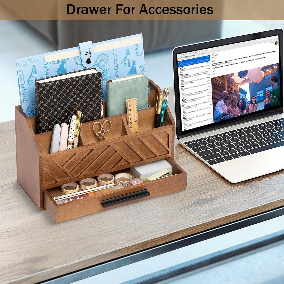 Desk Organizer with Drawer, Countertop Bill Mail Organizer and File Storage